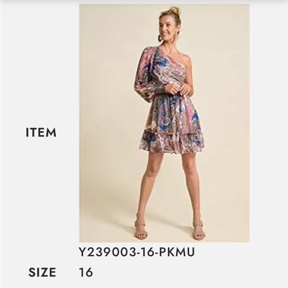 Adorable one shoulder baring dress. Pretty colors.. soft, light material